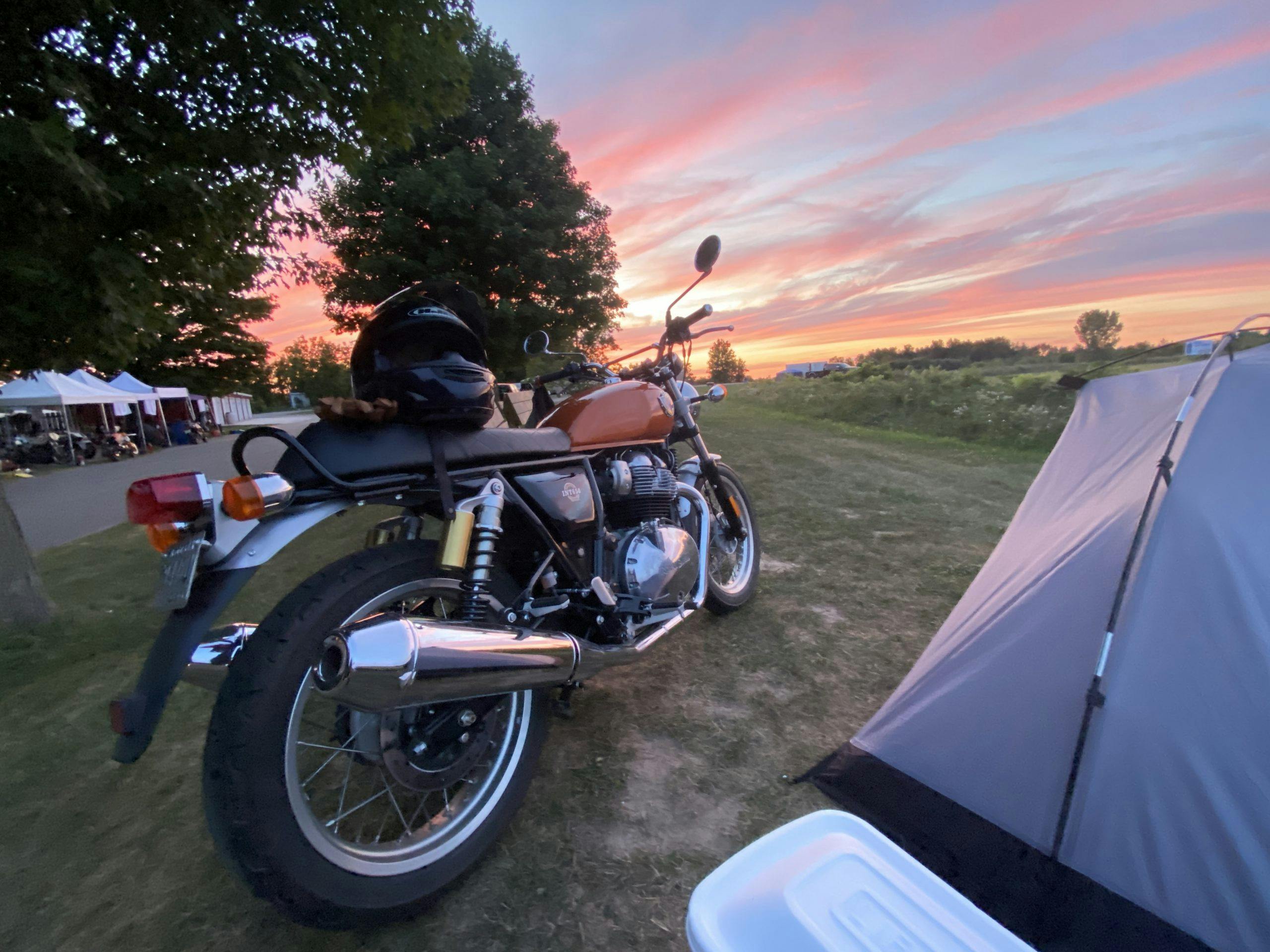 Royal Enfield INT650 at Gingerman campsite