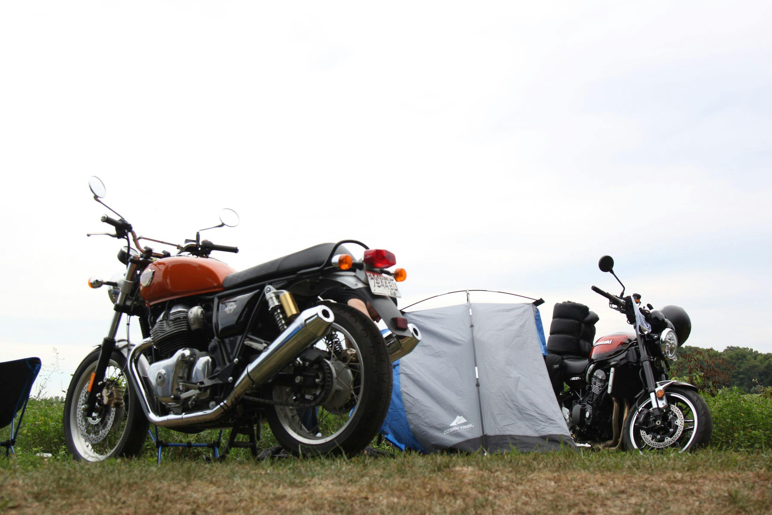 Royal Enfield INT650 at campsite