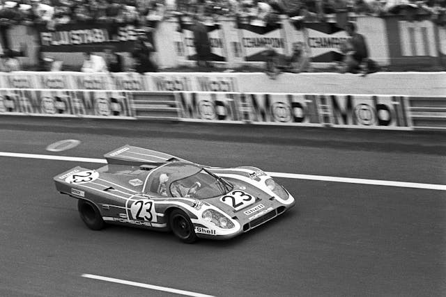 porsche car front three-quarter racing to victory 1970 le mans