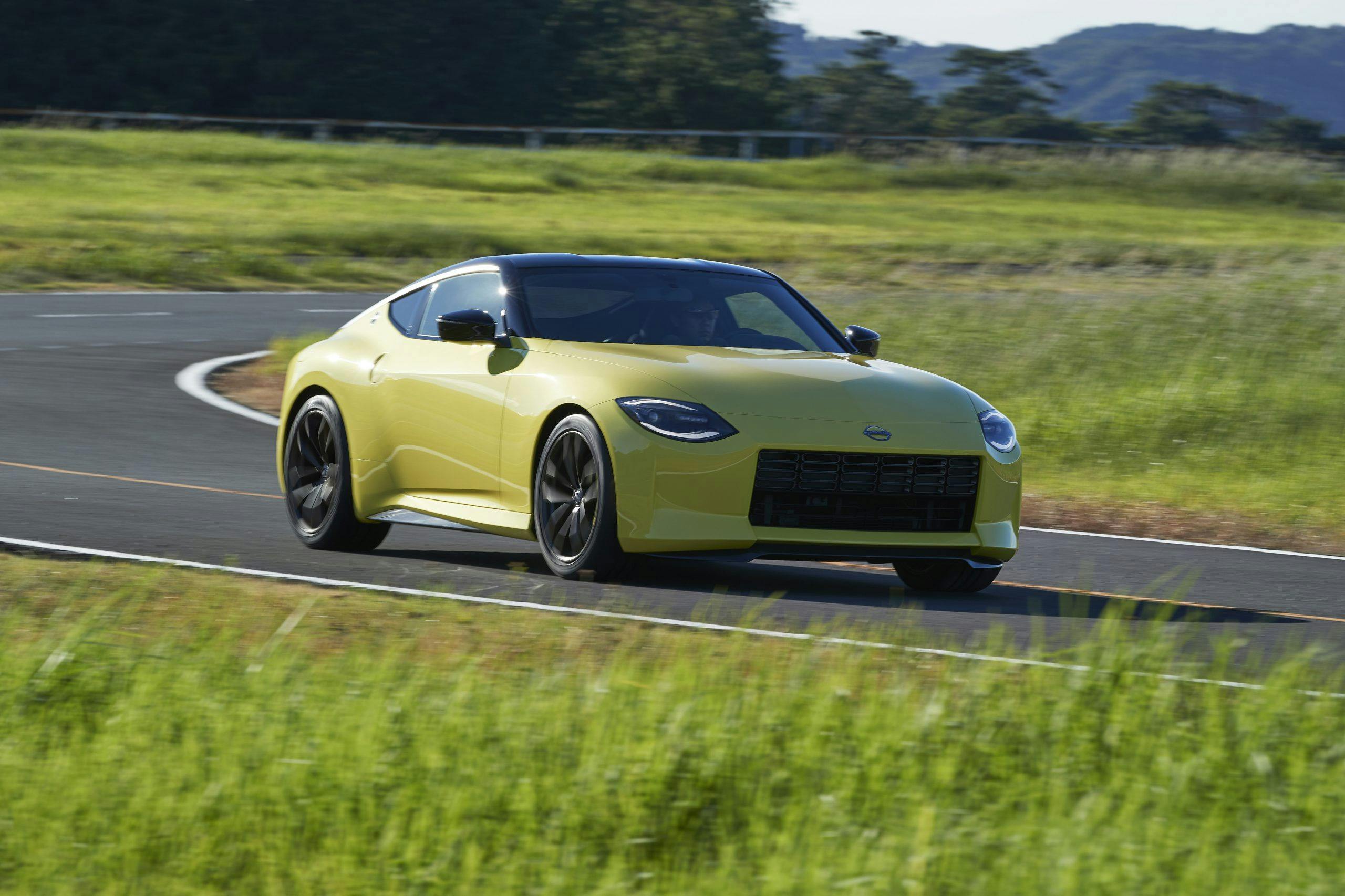 nissan new z car prototype front three-quarter dynamic action