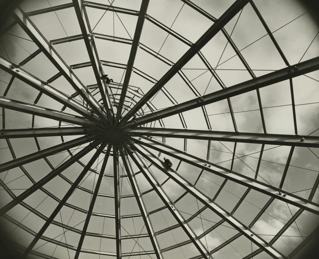 product development interior steel beam glass dome