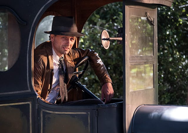 matthew rhys as perry mason in ford model t milk truck