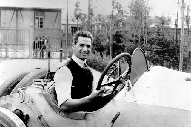 Ralph de Palma portrait behind the wheel