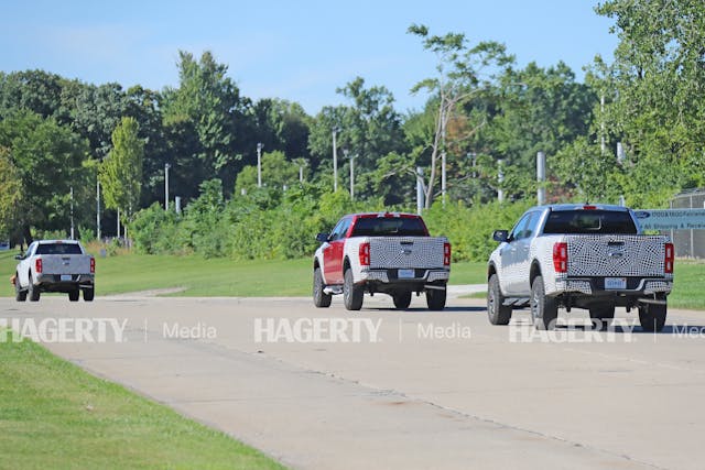 ford ranger tremor spy photo three trucks rear three-quarter