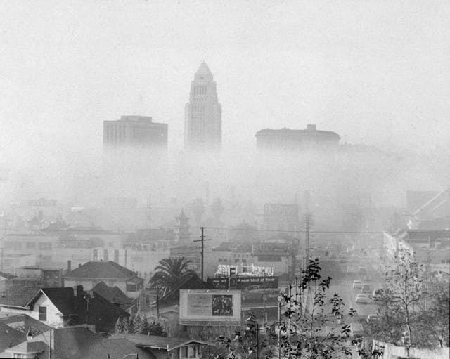 Smog In Los Angeles city hall skyline
