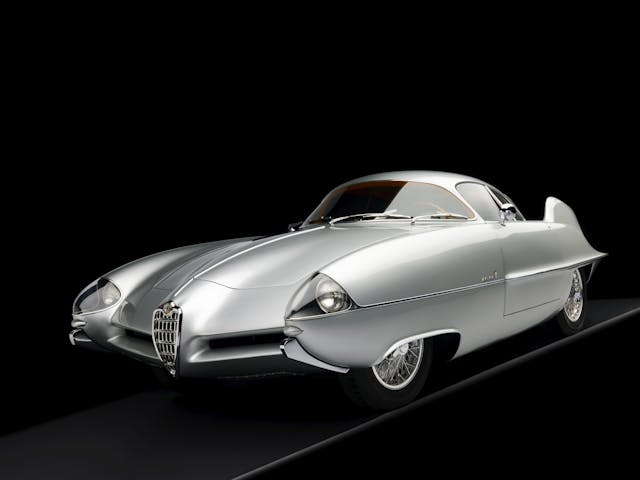 1955 Alfa Romeo Bertone B.A.T 9 Silver 3/4 Front View Studio