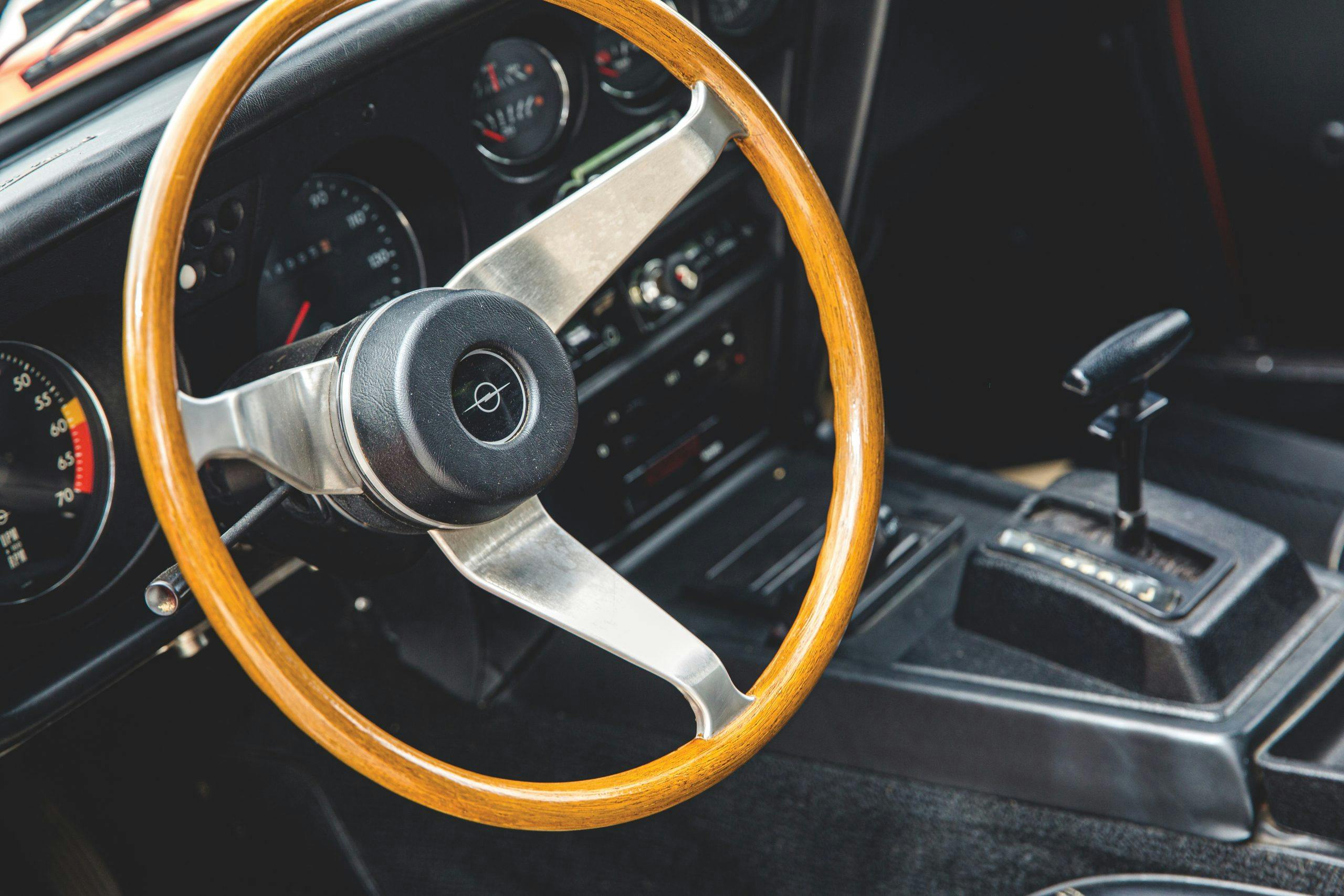 1973 Opel GT interior steering wheel detail
