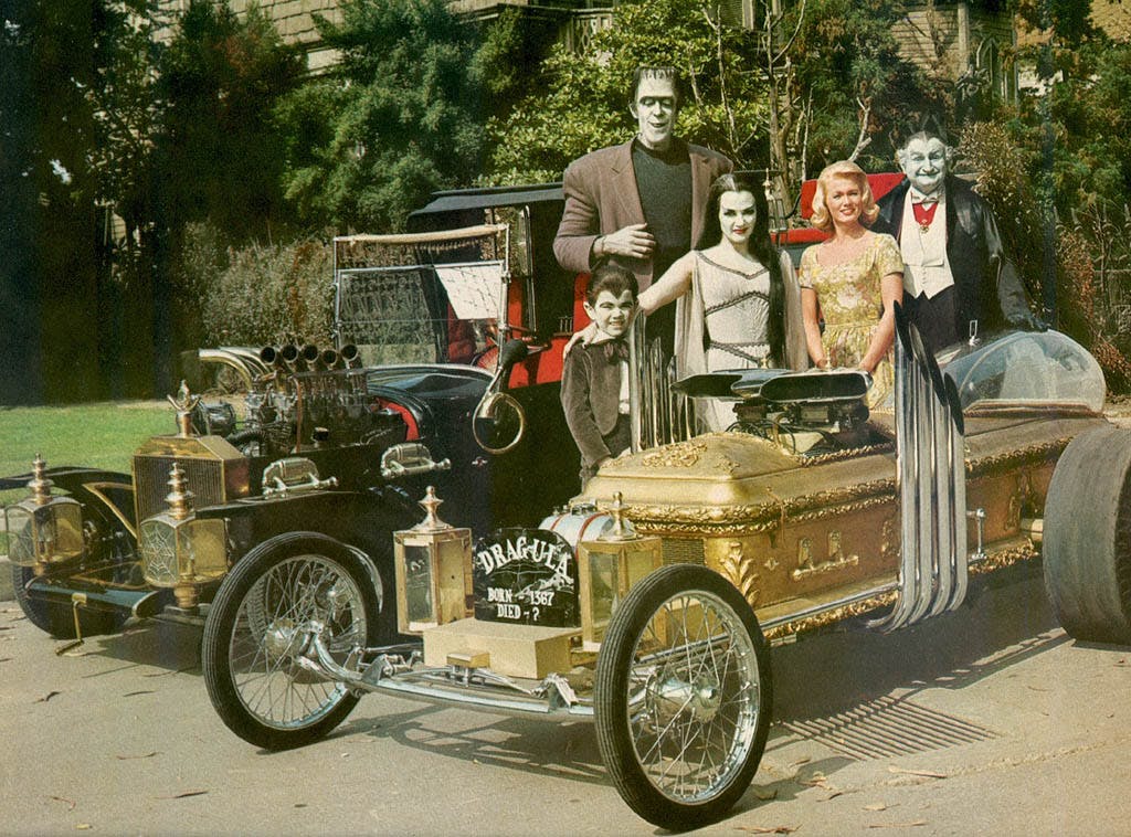 munsters movie set drag u la and koach hot rod roadster cars by george barris