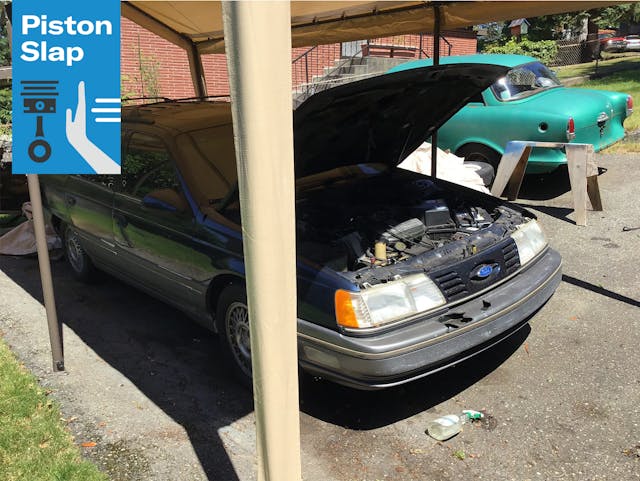 Piston slap ford taurus wagon front three-quarter hood open
