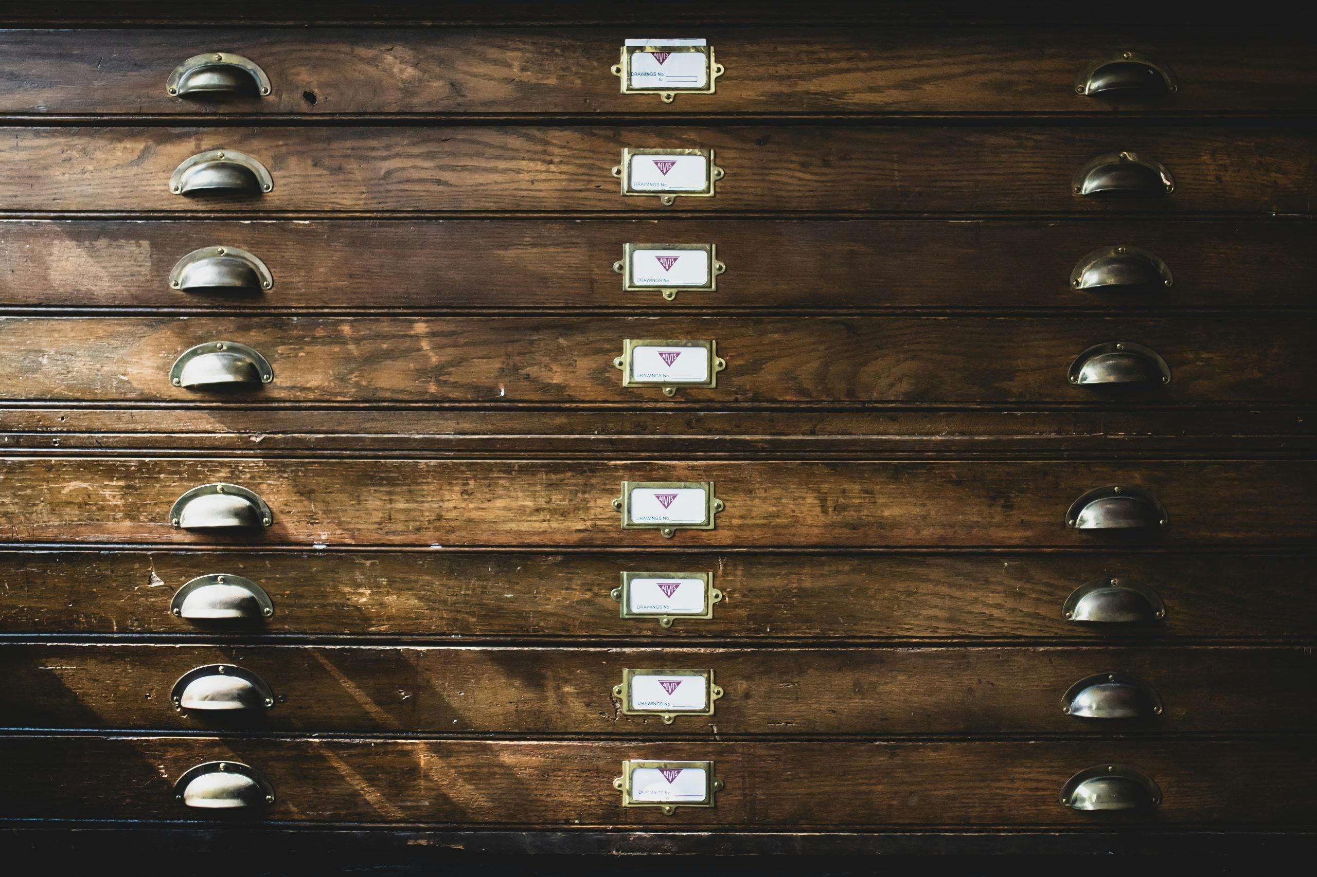 alvis factory vintage wooden drawers