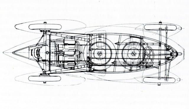 1921 Rumpler Tropfenwagen Chassis Sketch overhead