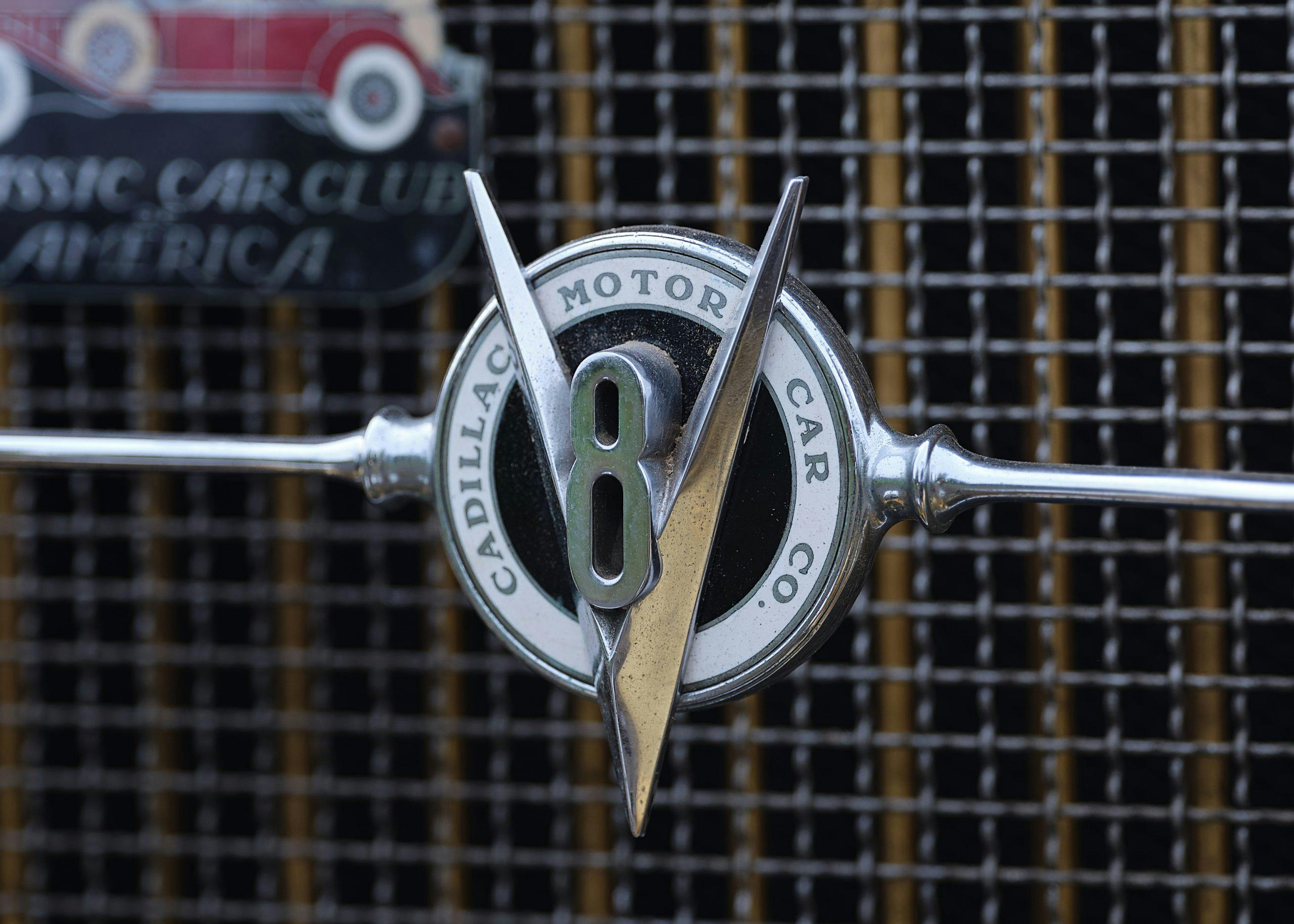 1931 Cadillac V-8 Convertible Coupe front grille emblem badge