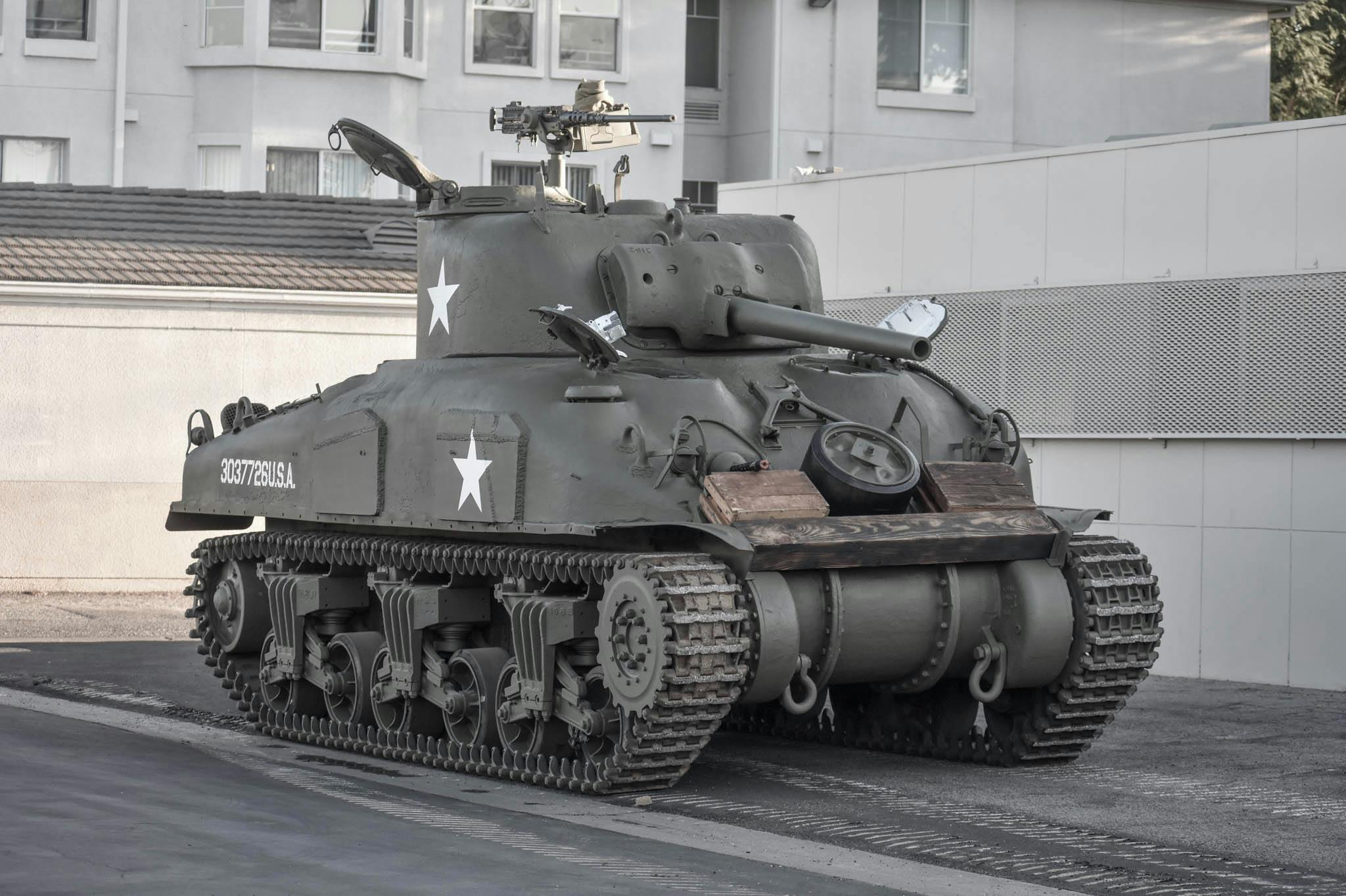 1943 M4A1 Sherman Tank front three-quarter