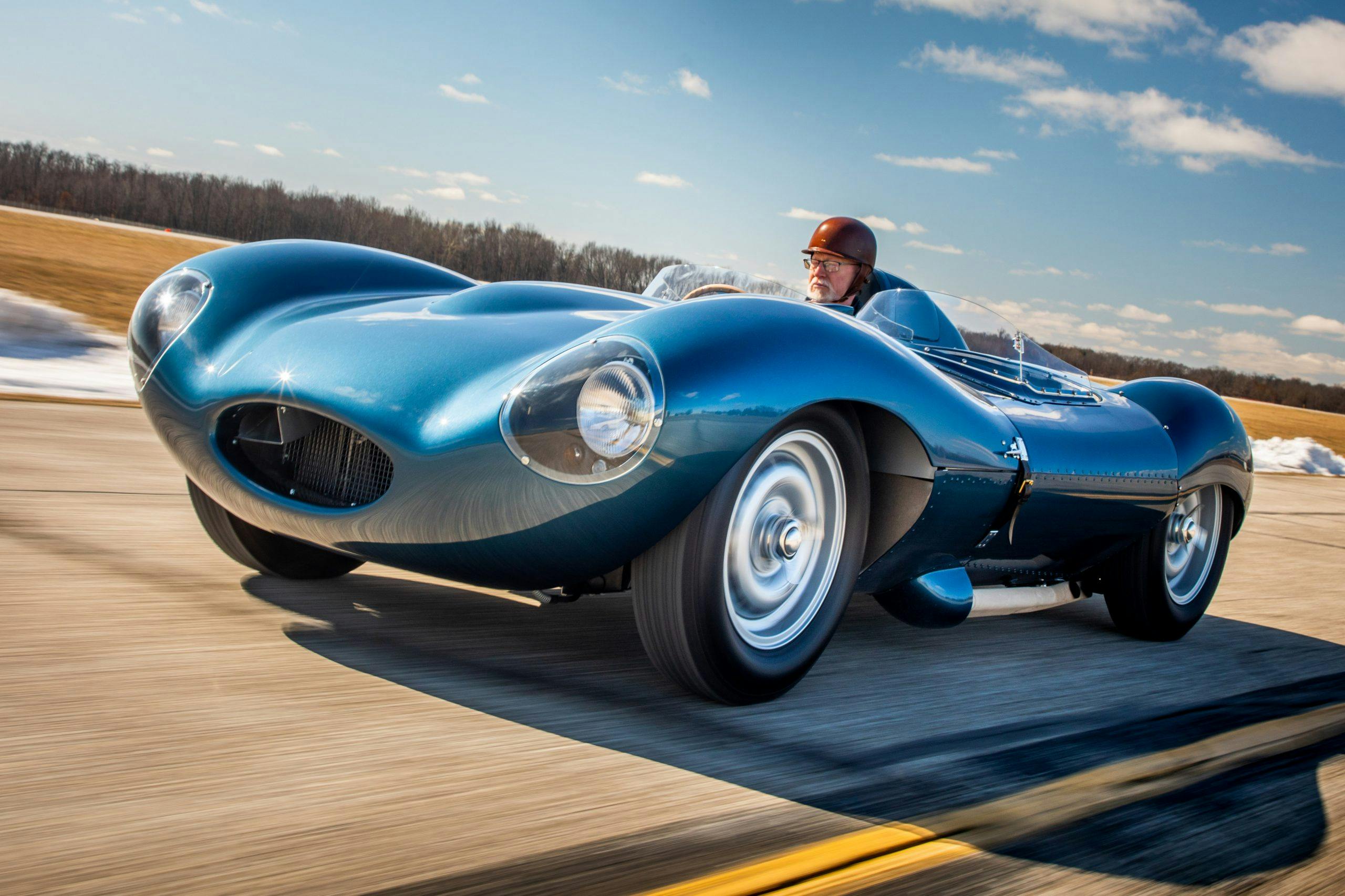 1955 Jag D-Type front three-quarter dynamic action