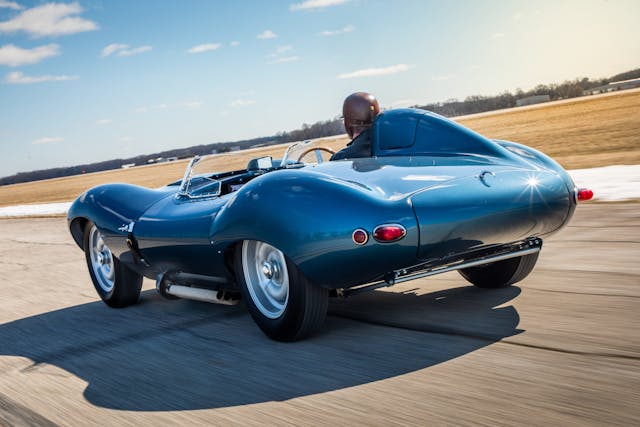 1955 Jag D-Type rear three-quarter dynamic action