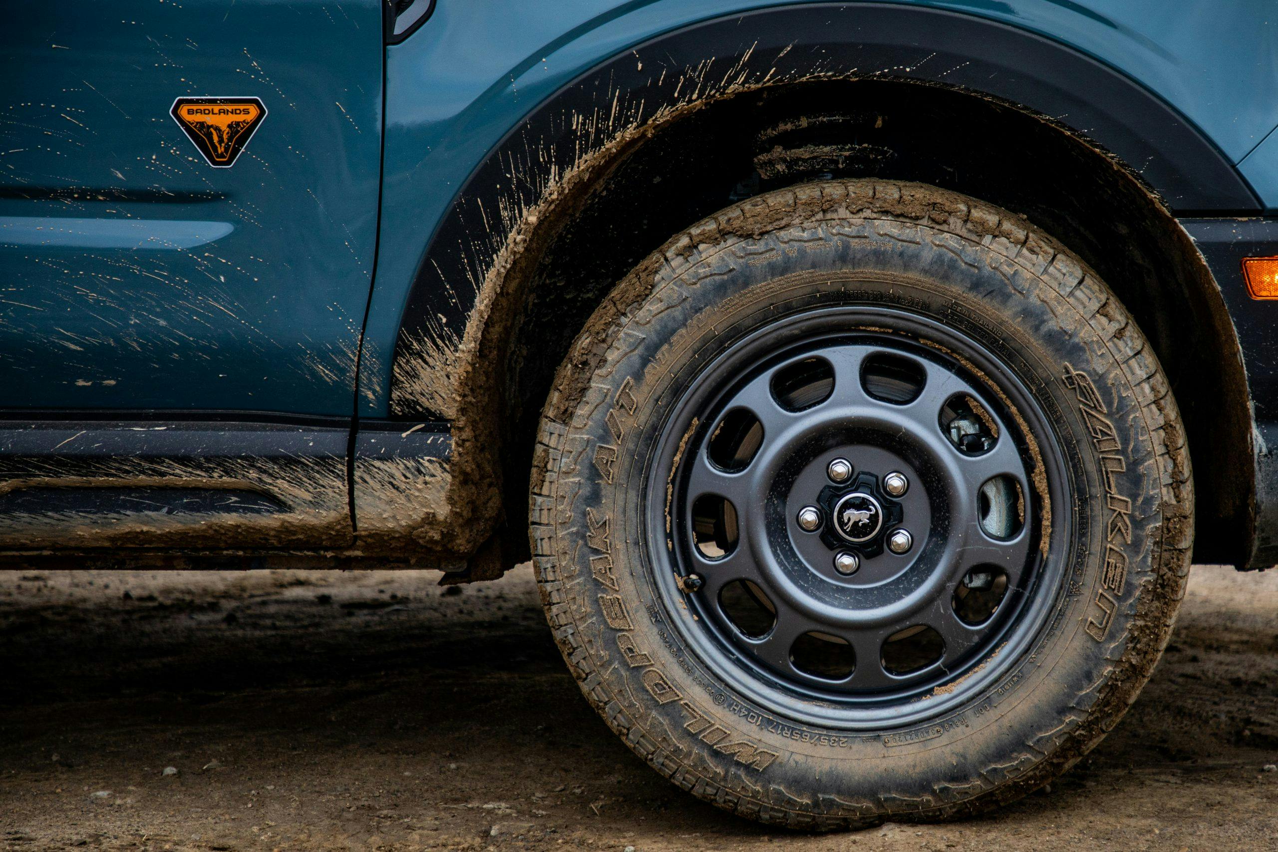 2021 Bronco Sport Badlands muddy wheel