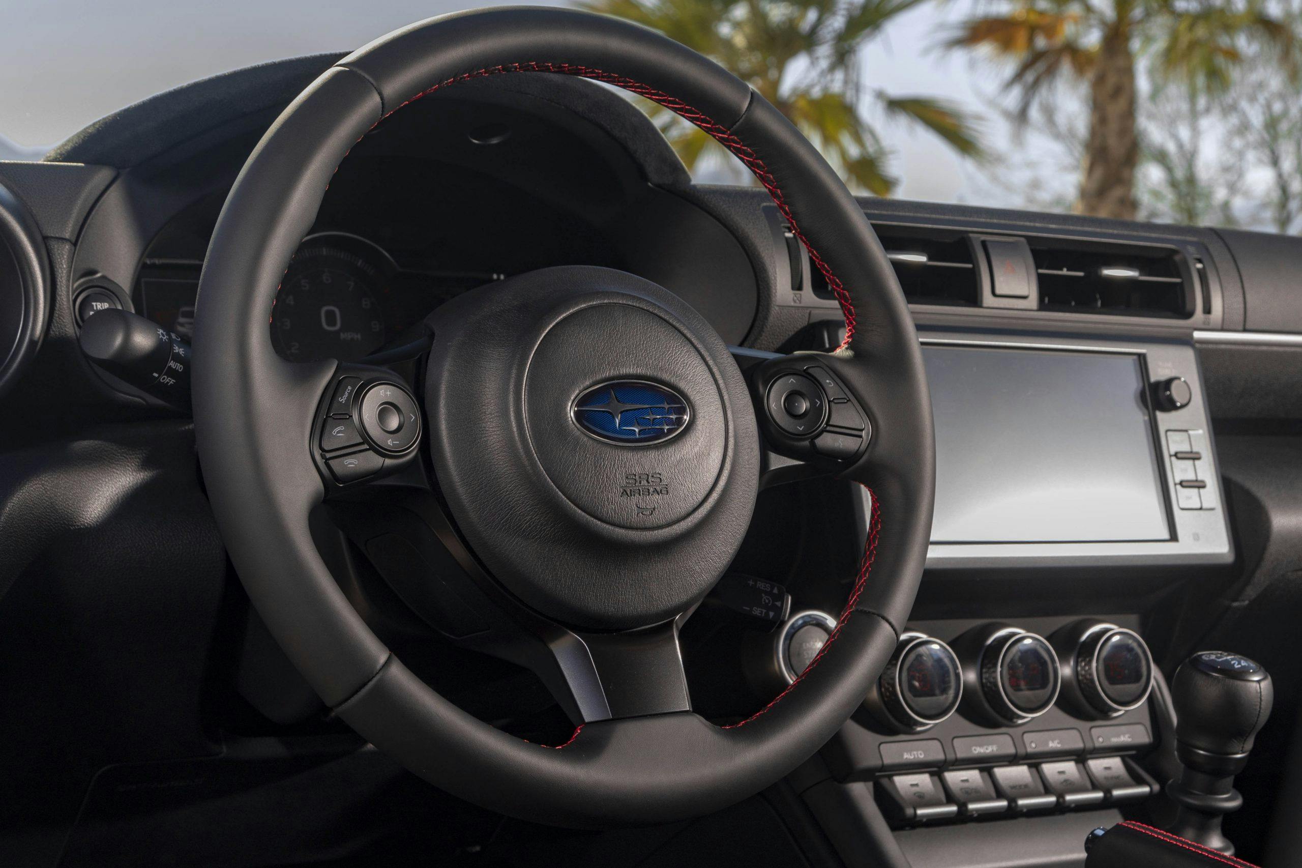 New 2022 Subaru BRZ interior steering wheel dash close