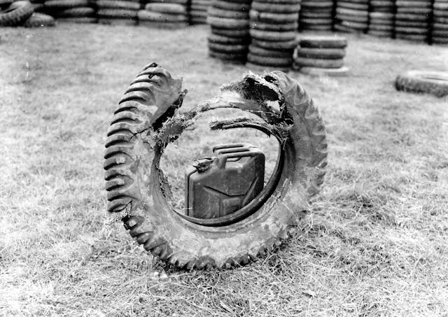 Jerrycan inside rotted old tire
