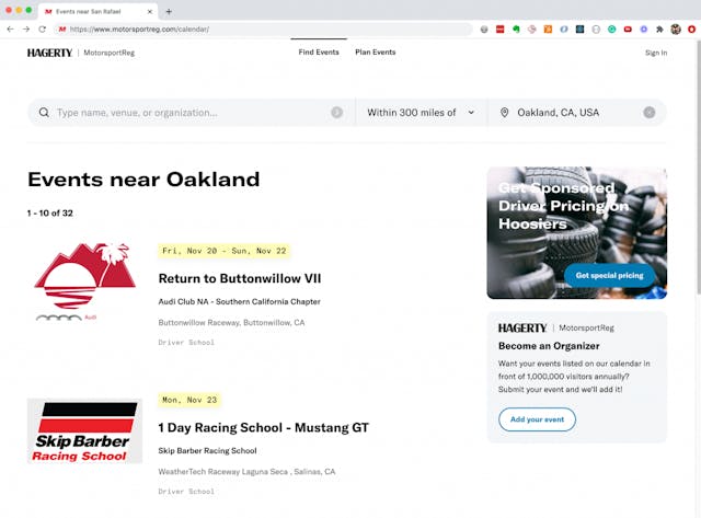Hagerty MotorsportReg events list search results
