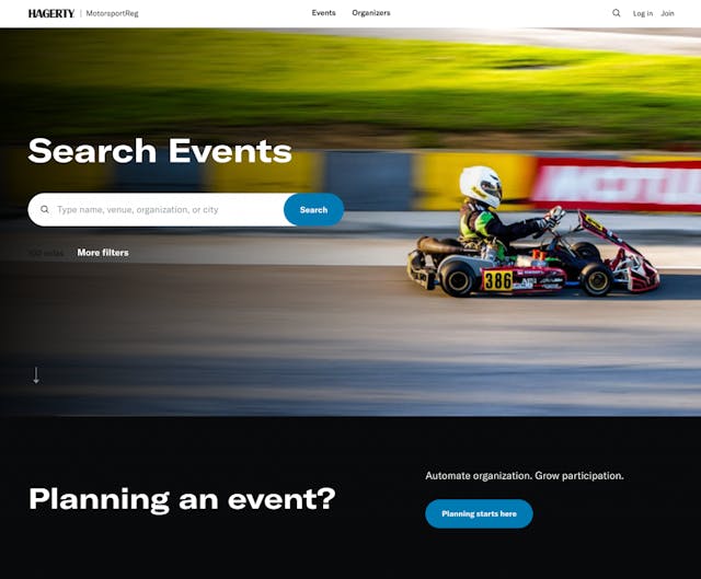 Hagerty MotorsportReg events search landing page