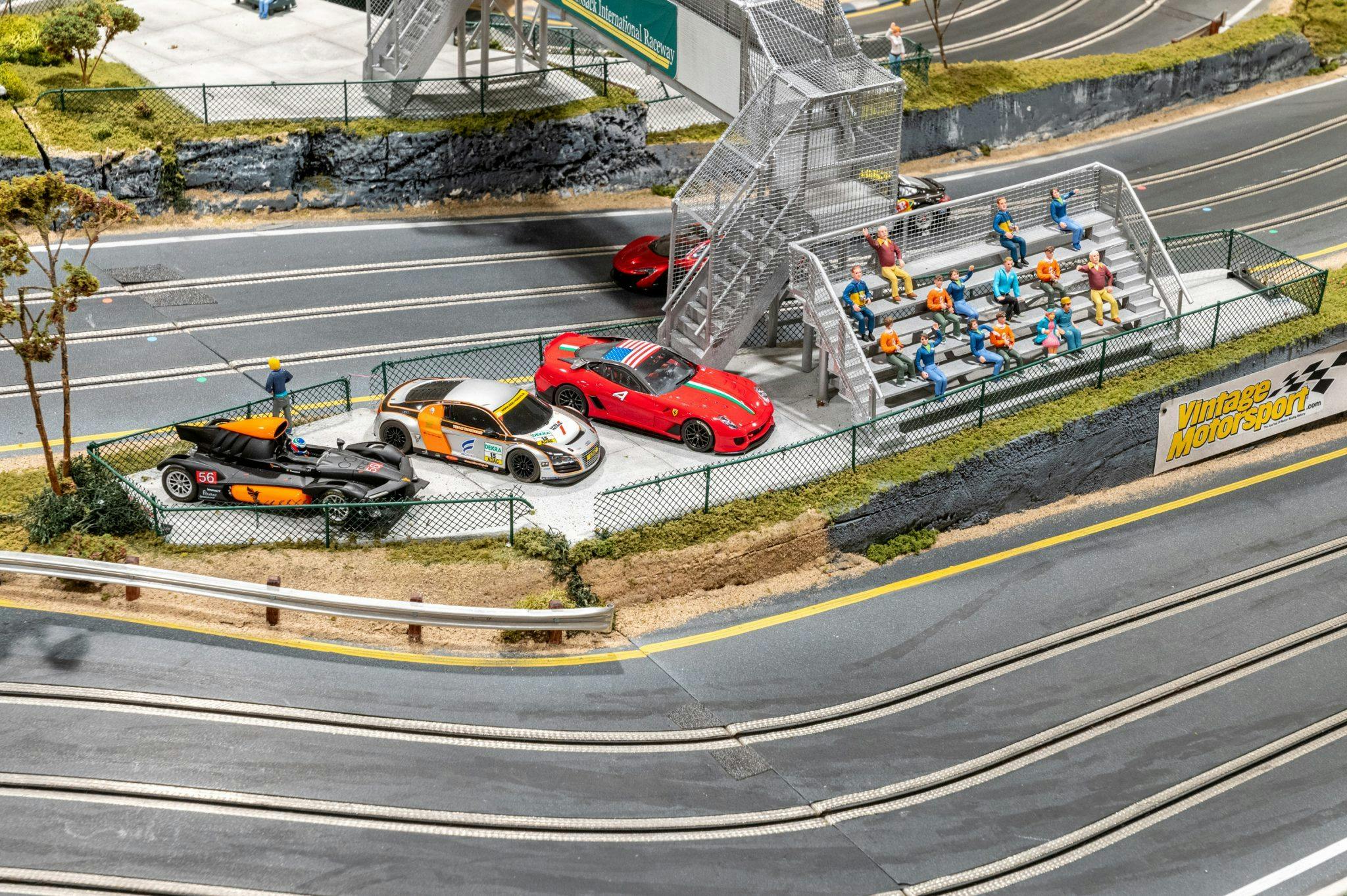 Slot Car Racetrack grandstands and show cars