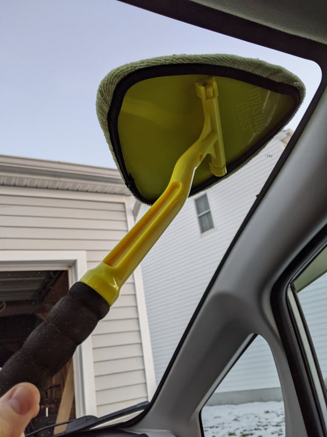 Windshield cleaning with microfiber cloth