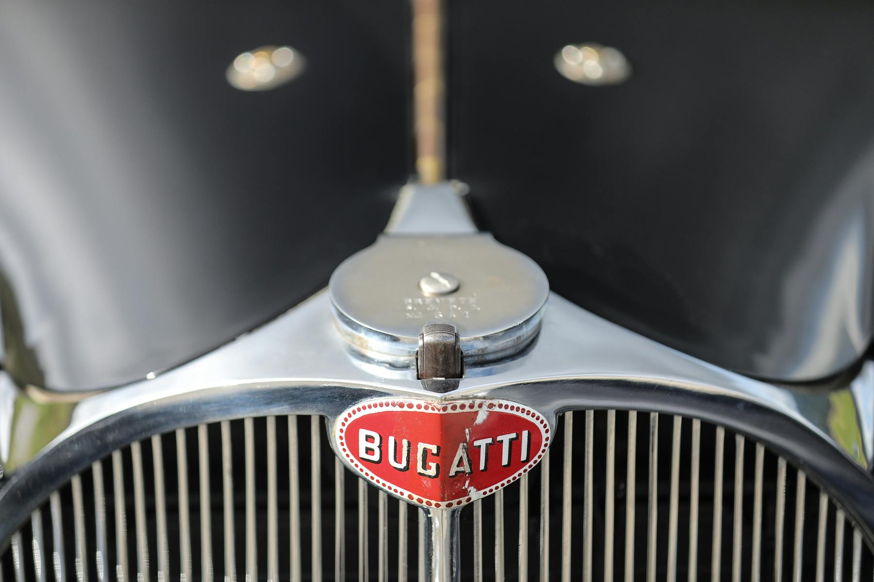 1937 Bugatti Type 57S Atalante front emblem grille detail
