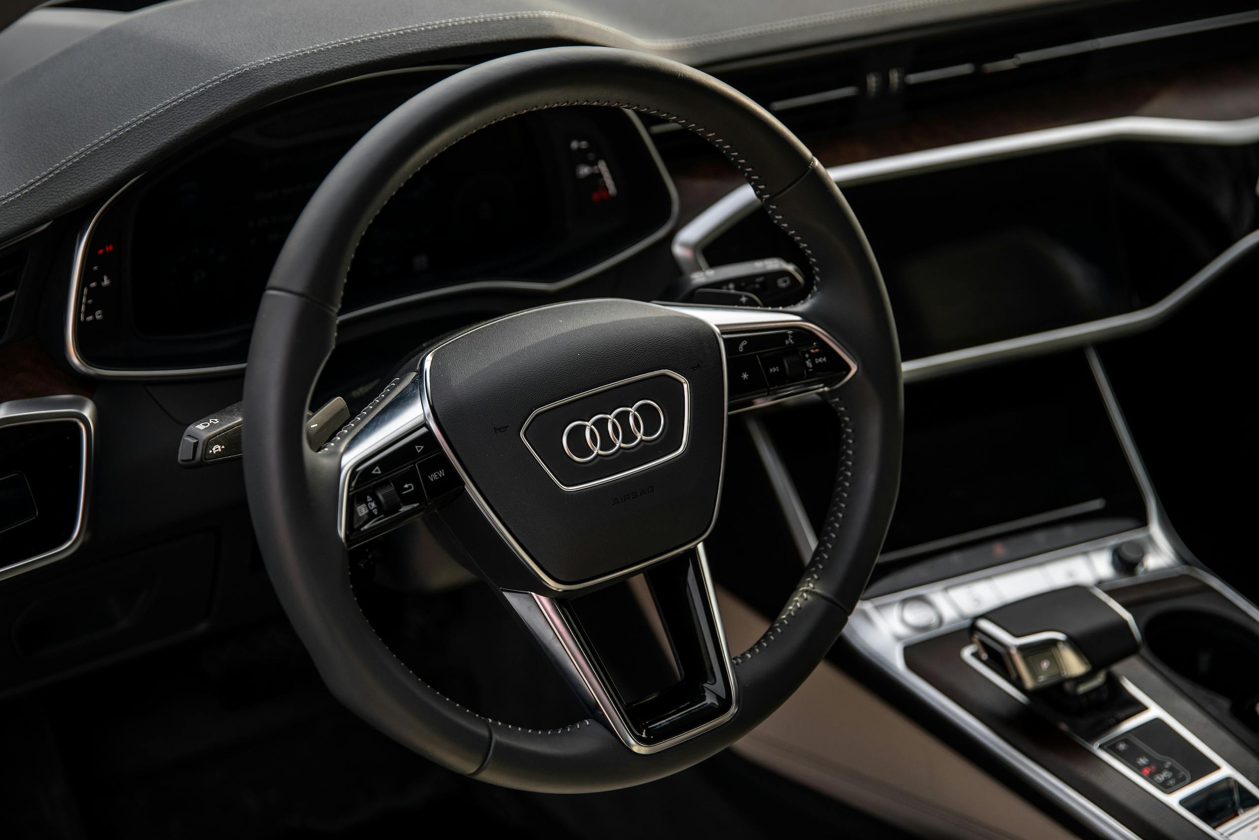 Audi A6 Allroad Quattro Wagon interior steering wheel detail