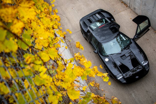 Ford GT overhead three-quarter door open Ford GT overhead three-quarter door open