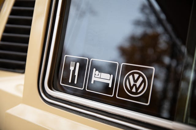 Volkswagen Vanagon sticker detail on glass