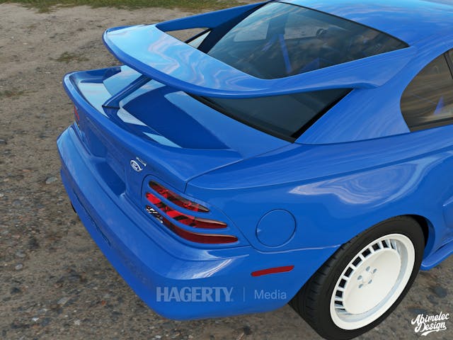 Mustang Cosworth blue rear wing fascia detail