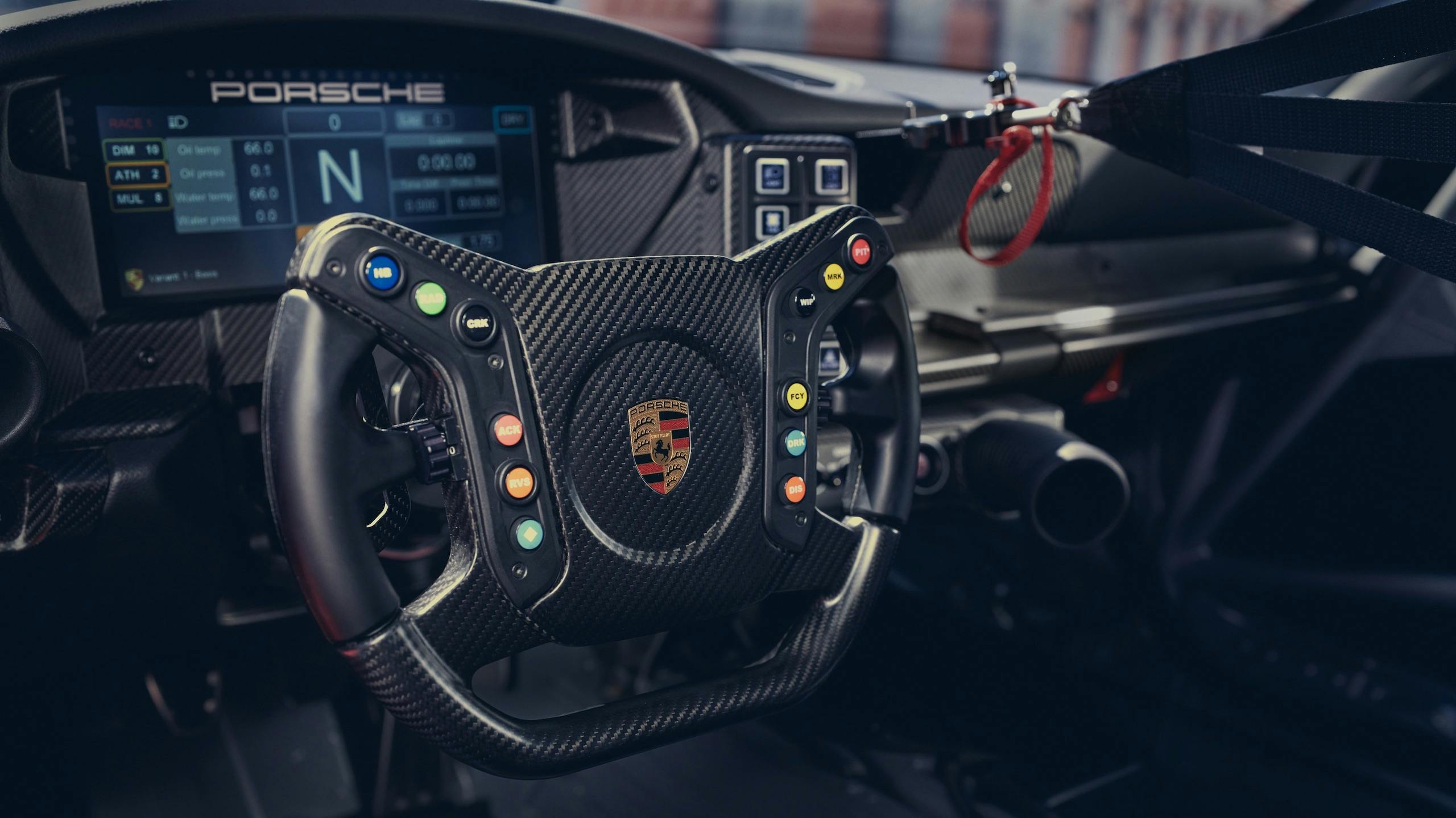 Porsche 911 GT3 interior steering wheel detail