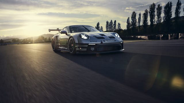 Porsche 911 GT3 front three-quarter dynamic track action
