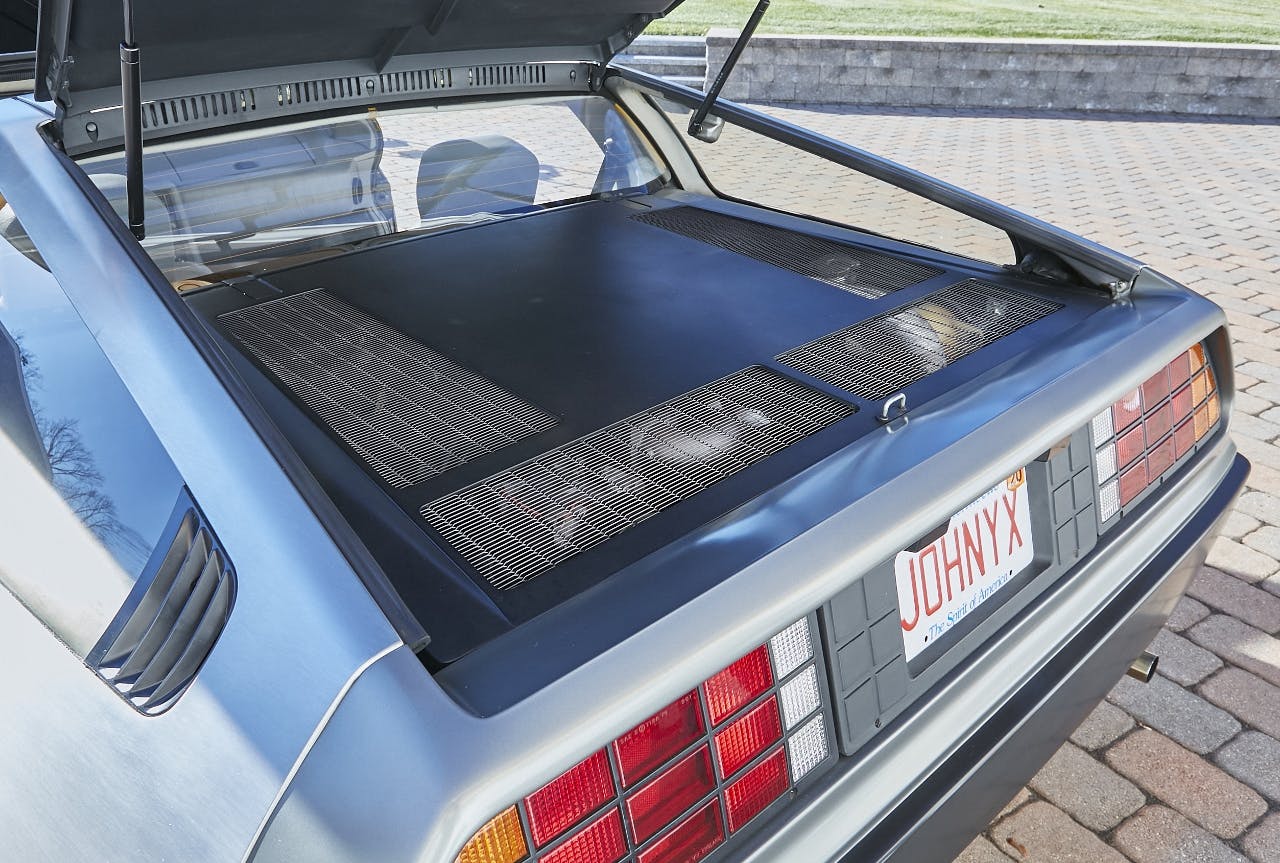 1981 DeLorean DMC-12 5-Speed rear trunk lid open