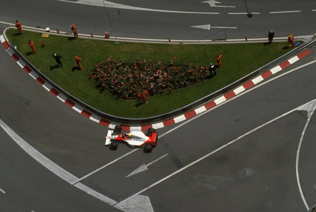 Ayrton Senna cuts corner in McLaren Honda action