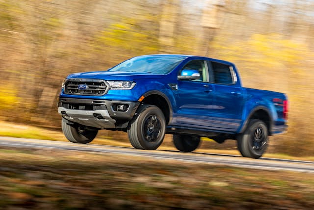 2020 Ford Ranger Lariat CN driving hero front three quarter