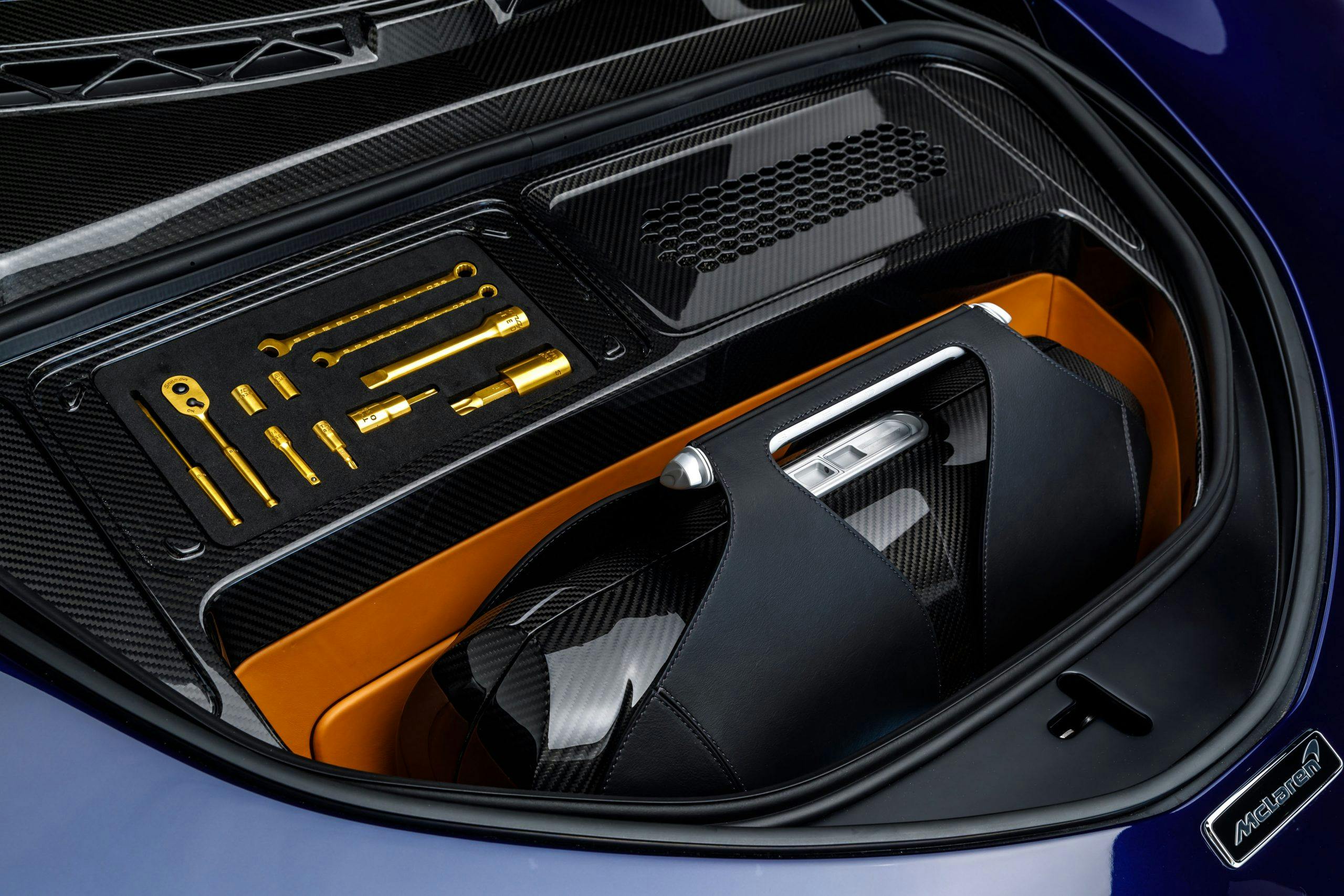 McLaren Speedtail carbon fiber front trunk and tools