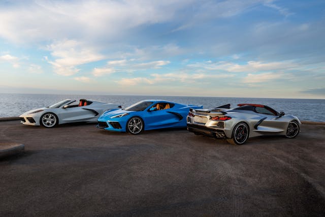 2021 Chevrolet Corvette Stingray Coupe and Convertible (far righ