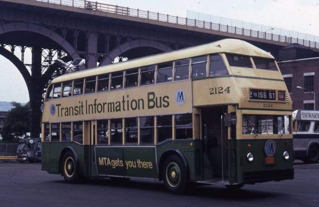 Transit Info Bus MTA Double Decker front three-quarter