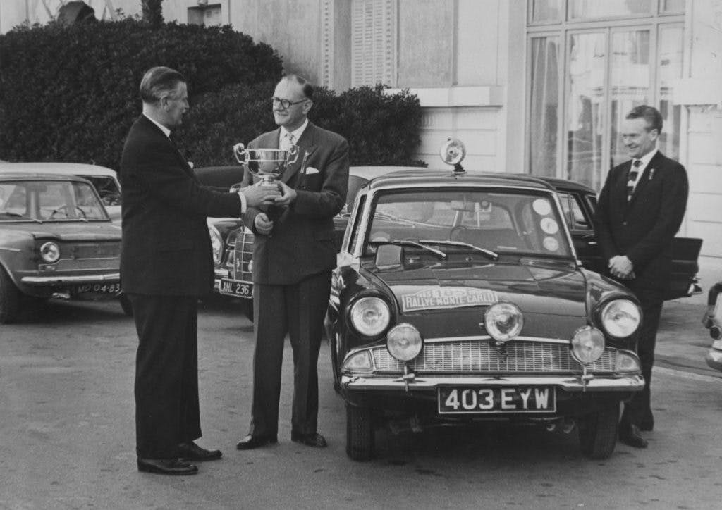 Sydney Allard receives award 1963 Monte Carlo Rally