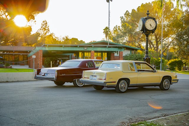 Cadillac Coupe DeVille 1976 and 1986 rear three-quarter