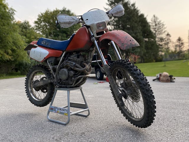 Honda XR250 on stand