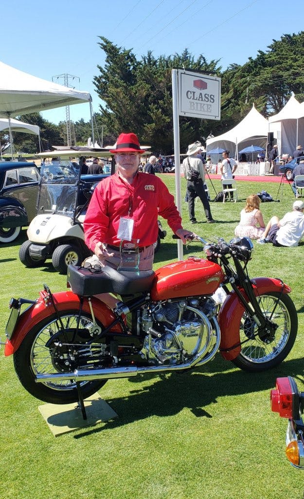 1952 Vincent Rapide and owner at bike show