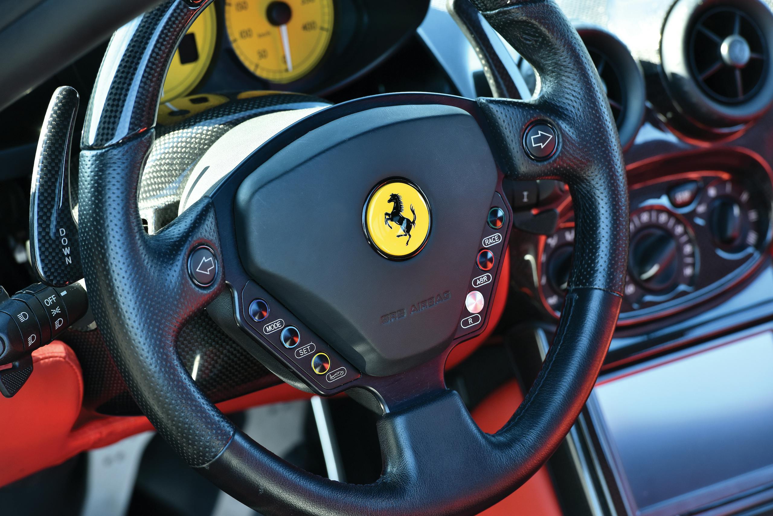 2004 Ferrari Enzo interior steering wheel detail