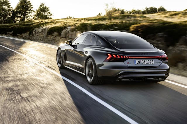 2022 Audi e-tron GT driving road rolling rear