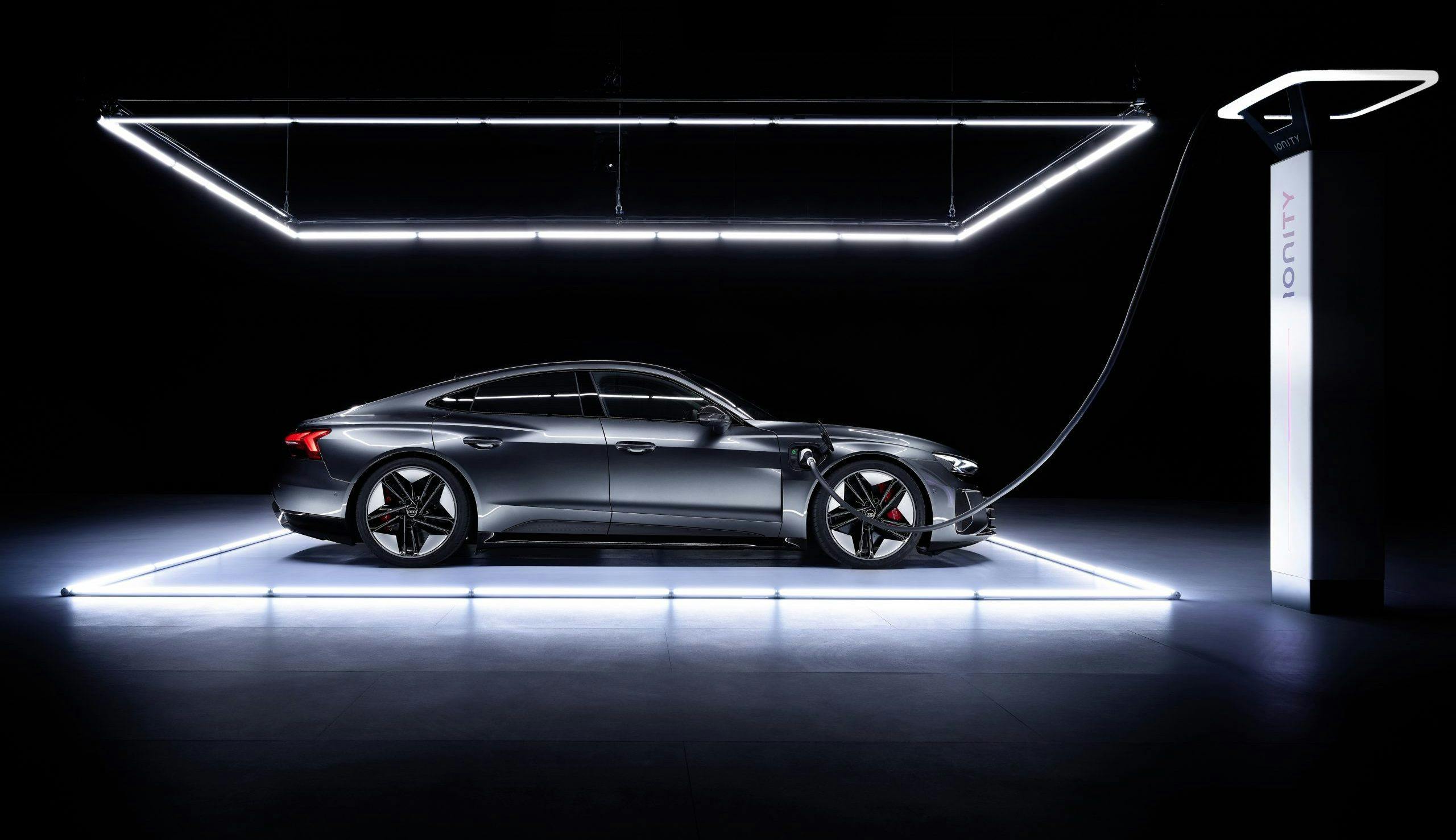2022 Audi e-tron GT profile charging dramatically