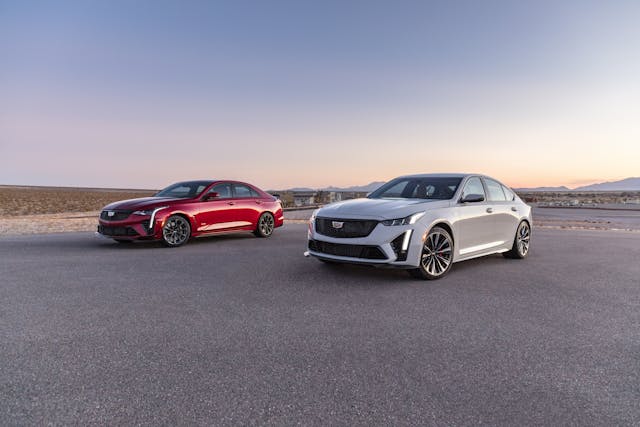 2022 Cadillac CT4-V Blackwing and CT5-V Blackwing hero front three quarter