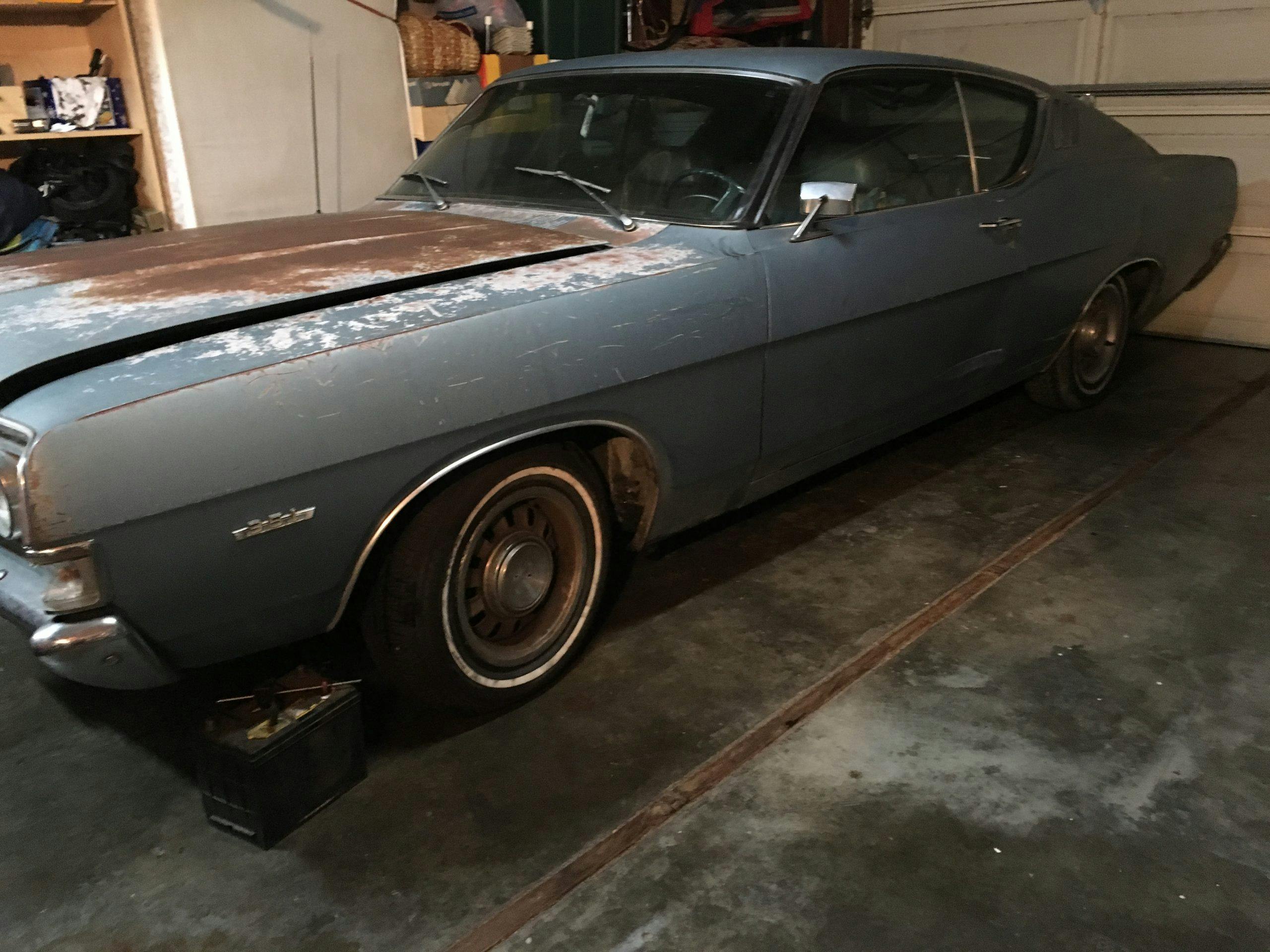 1969 Ford Torino in garage before restoration
