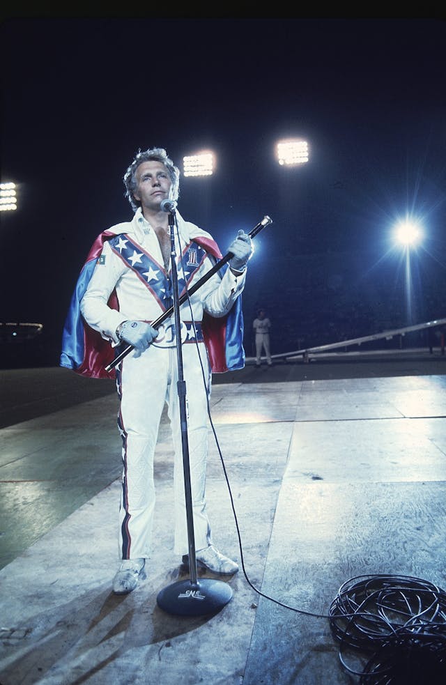 Evel Knievel Motorcycle Daredevil pre jump speech