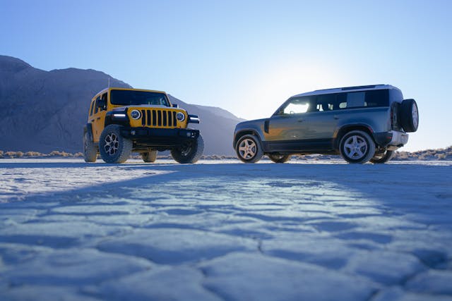 jeep wrangler rubicon and land rover defender together